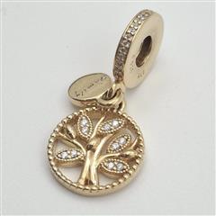 Pandora S925 ALE 14K Gold Plated Sparkling Family Tree Dangle Charm 768661C01